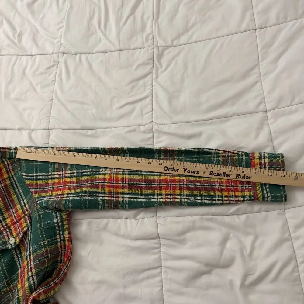 Polo Ralph Lauren Flannel Shirt Mens Medium Green Plaid Longsleeve 90s Vintage